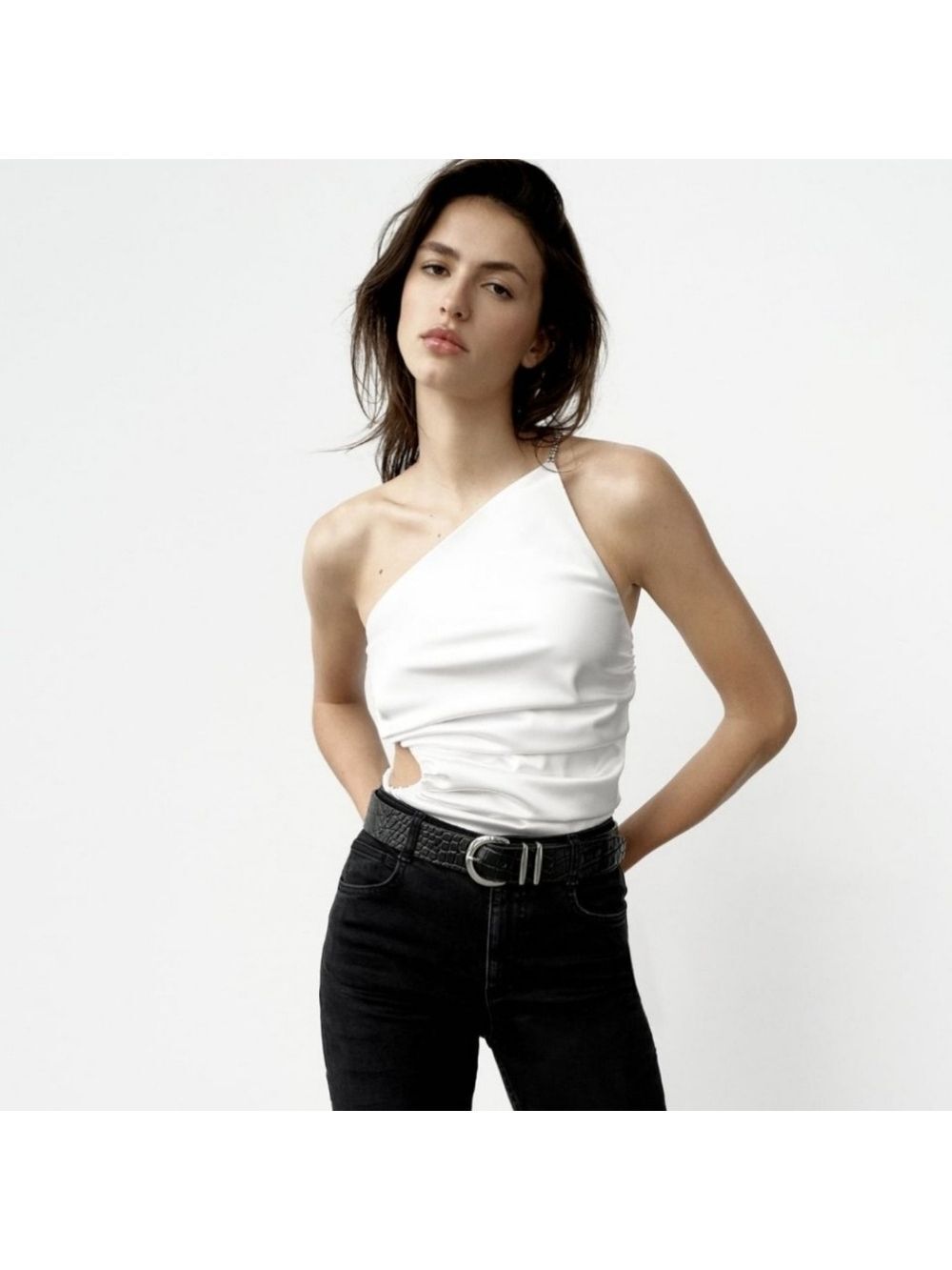 NWT Zara Asymmetric One Shoulder Cut Out Top, Size L